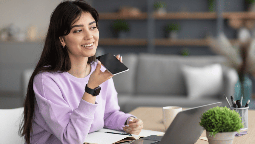 A woman using a voice search on his phone